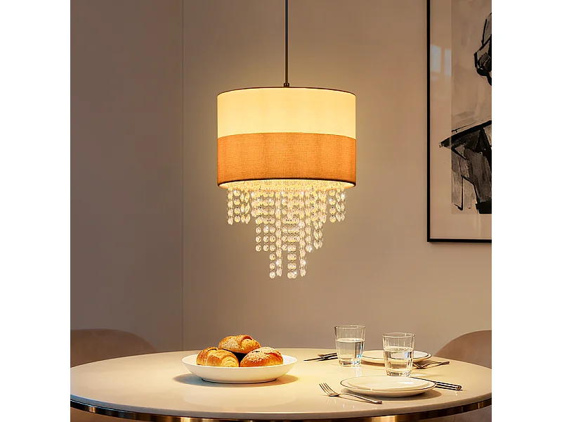 Nettlife Suspension Vintage Table à Manger - Lustre 1 Lampe Cristal Tissu E27, Luminaire Rétro Réglable pour Chambre (Sans Ampoule)