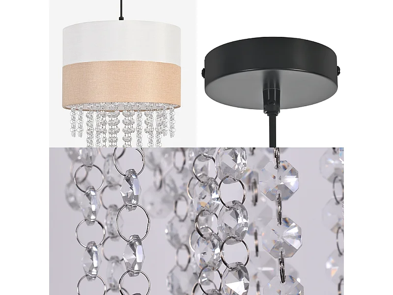 Nettlife Suspension Vintage Table à Manger - Lustre 1 Lampe Cristal Tissu E27, Luminaire Rétro Réglable pour Chambre (Sans Ampoule)