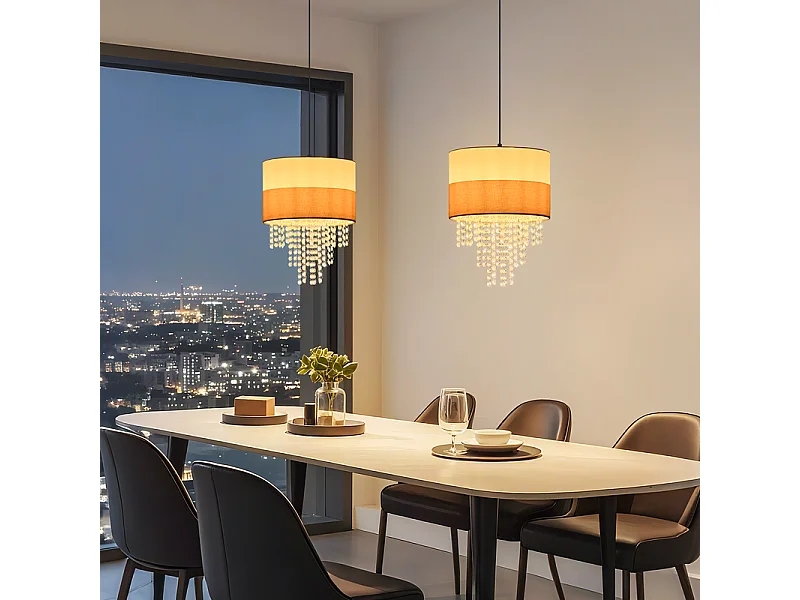 Nettlife Suspension Vintage Table à Manger - Lustre 1 Lampe Cristal Tissu E27, Luminaire Rétro Réglable pour Chambre (Sans Ampoule)