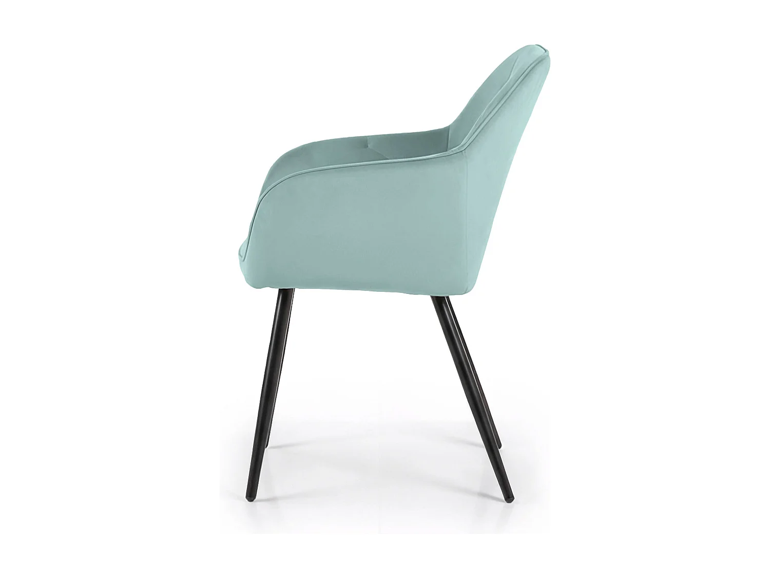 Set van 4 Eetkamerstoelen DIAMANTE met Armleuningen / Gestoffeerde Stoelen / Fluwelen Stoelen en Metalen Poten / Turkooizen kleur met zwarte benen