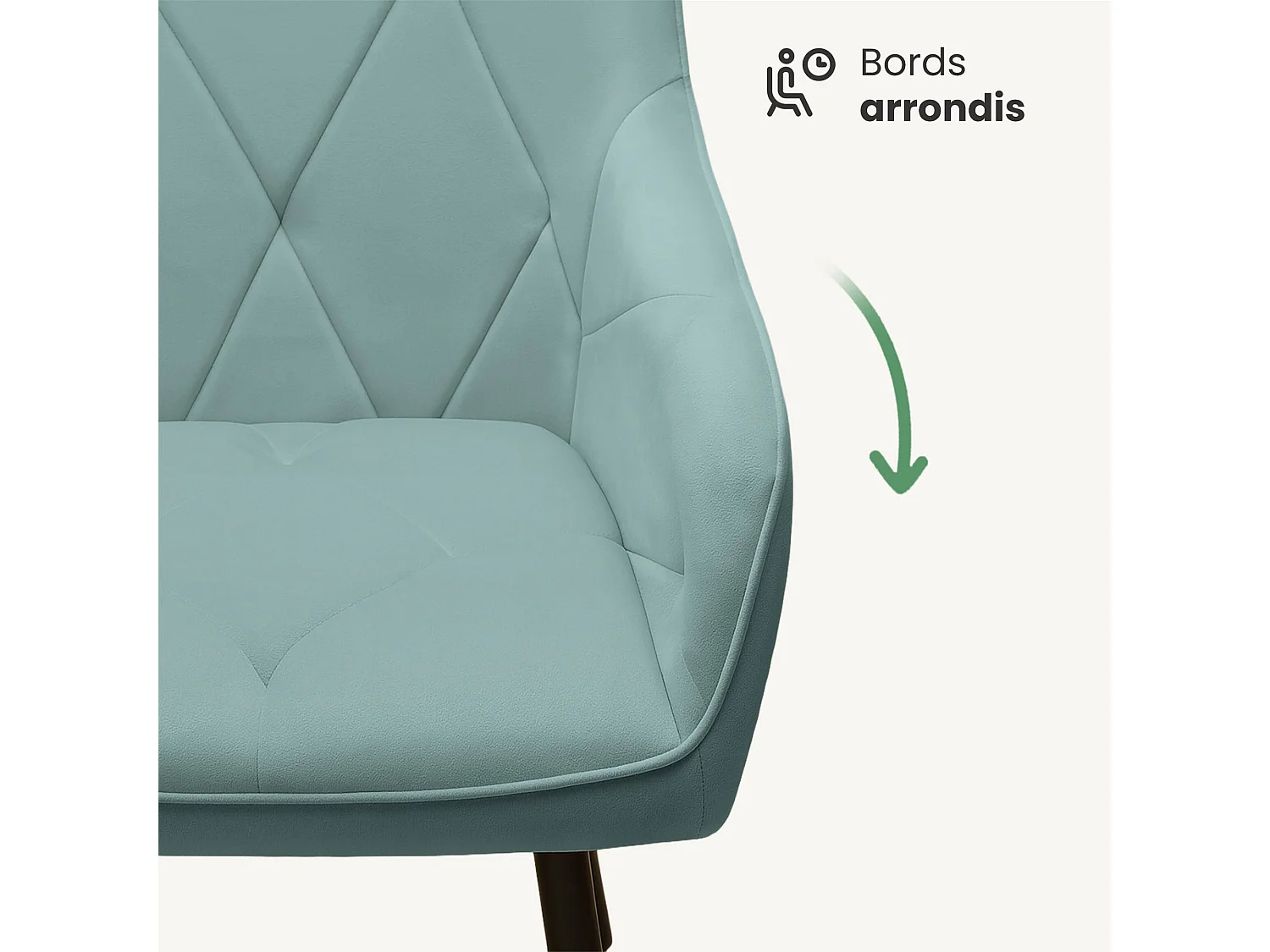 Set van 4 Eetkamerstoelen DIAMANTE met Armleuningen / Gestoffeerde Stoelen / Fluwelen Stoelen en Metalen Poten / Turkooizen kleur met zwarte benen