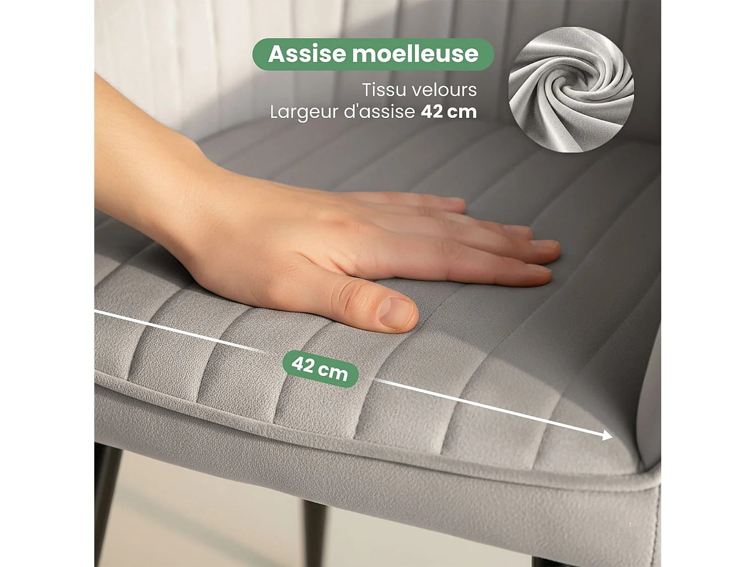 Set di 4 Sedie in velluto con cuciture verticali FLORENCE Grigio gambe nere