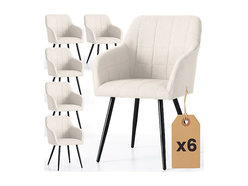 Juego de 6 sillas acolchadas LUXANO Crema patas negras tejido Lumos