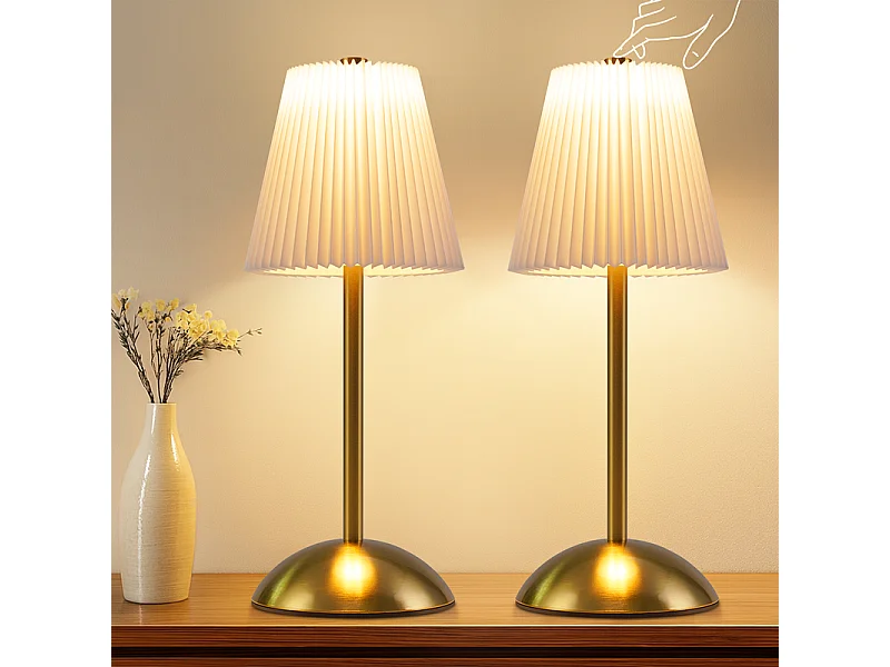 Nettlife Kabellose Tischlampen, 2er-Set – Dimmbare Touch-LED-Nachttischlampe, USB-aufladbar, Stoffschirm, modernes Design fürs Schlafzimmer