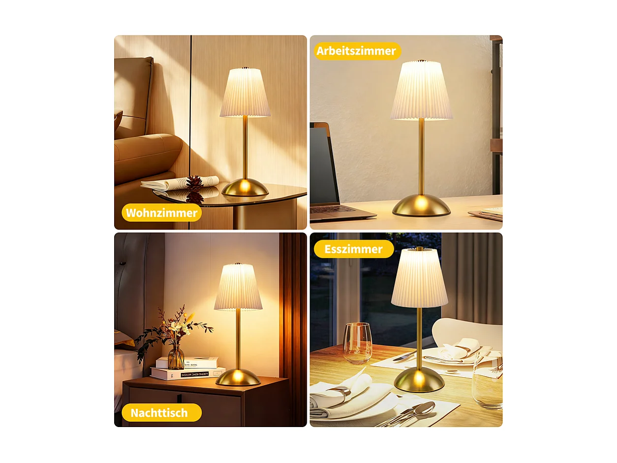 Nettlife Kabellose Tischlampen, 2er-Set – Dimmbare Touch-LED-Nachttischlampe, USB-aufladbar, Stoffschirm, modernes Design fürs Schlafzimmer