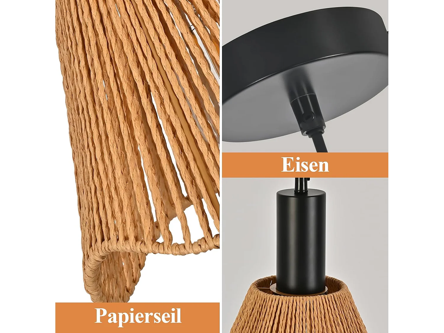 Nettlife Boho Rotan Hanglamp 1 Licht - Vintage Gevlochten Eetkamerlamp, Henneptouw E27 voor Eetkamer (Lamp niet inbegrepen)