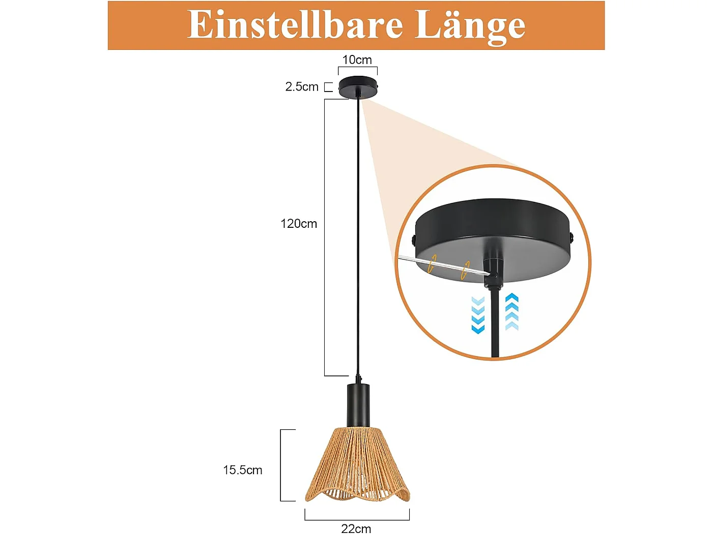 Nettlife Boho Rotan Hanglamp 1 Licht - Vintage Gevlochten Eetkamerlamp, Henneptouw E27 voor Eetkamer (Lamp niet inbegrepen)