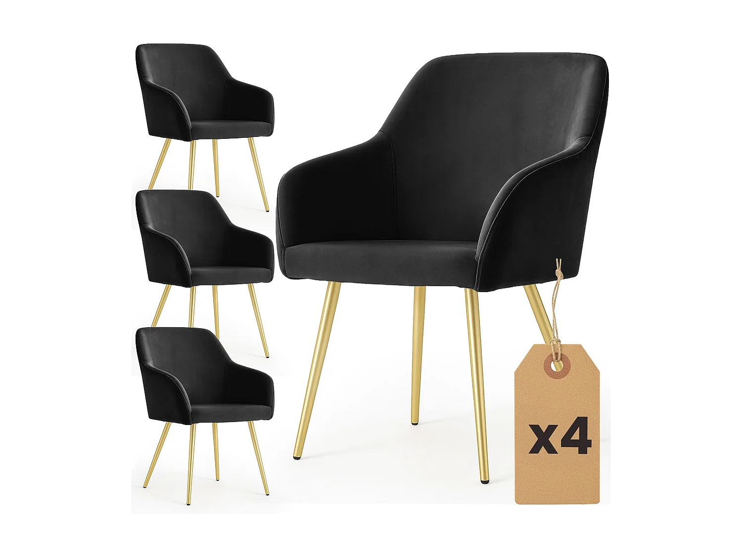 Set di 4 Sedie in velluto liscio ESTELLE Nero gambe oro