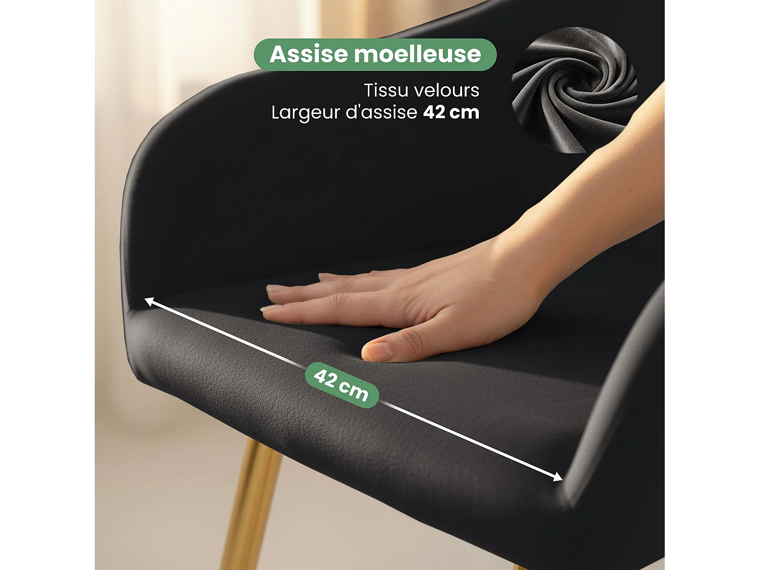 Set di 4 Sedie in velluto liscio ESTELLE Nero gambe oro