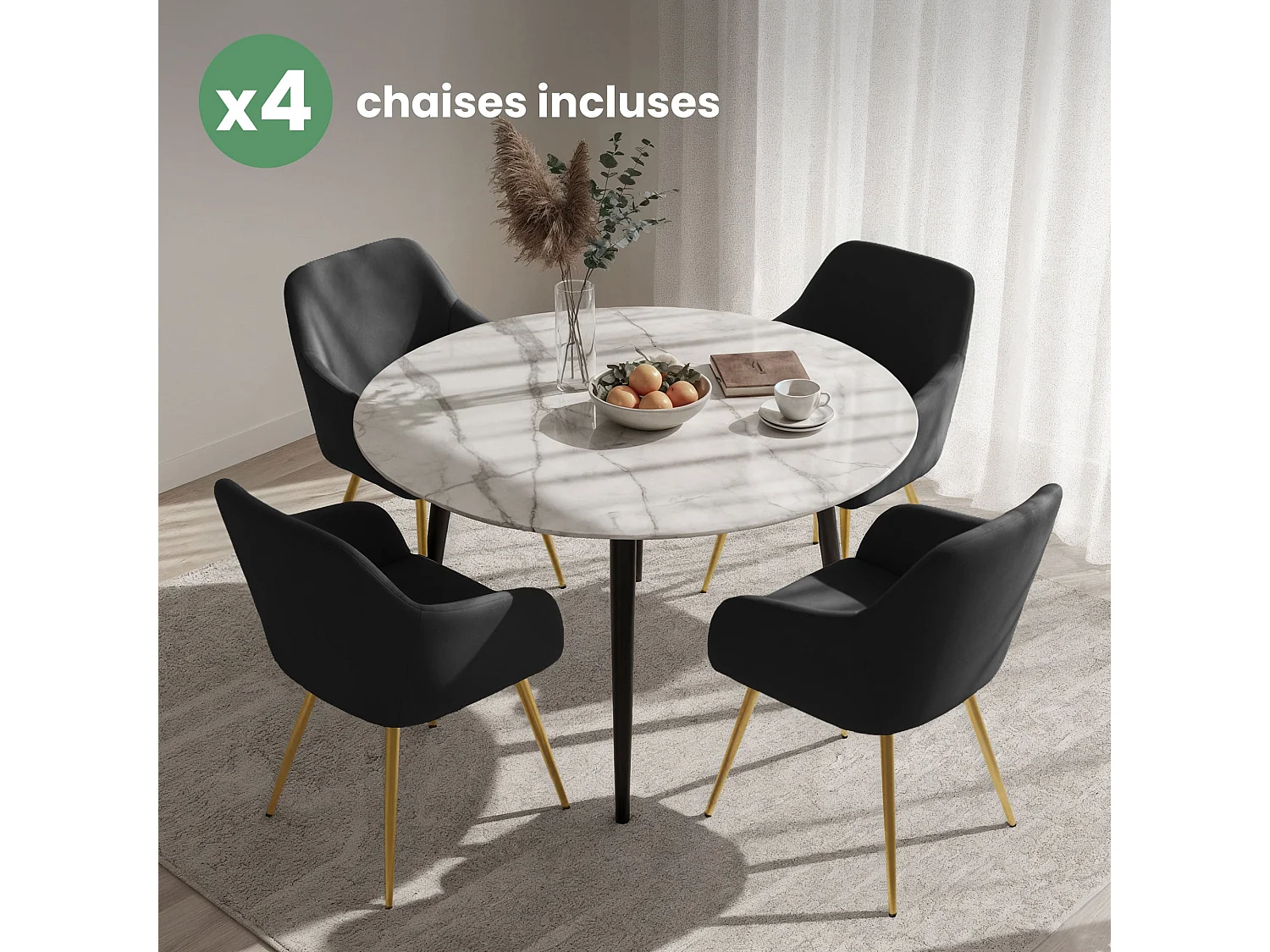 Set di 4 Sedie in velluto liscio ESTELLE Nero gambe oro