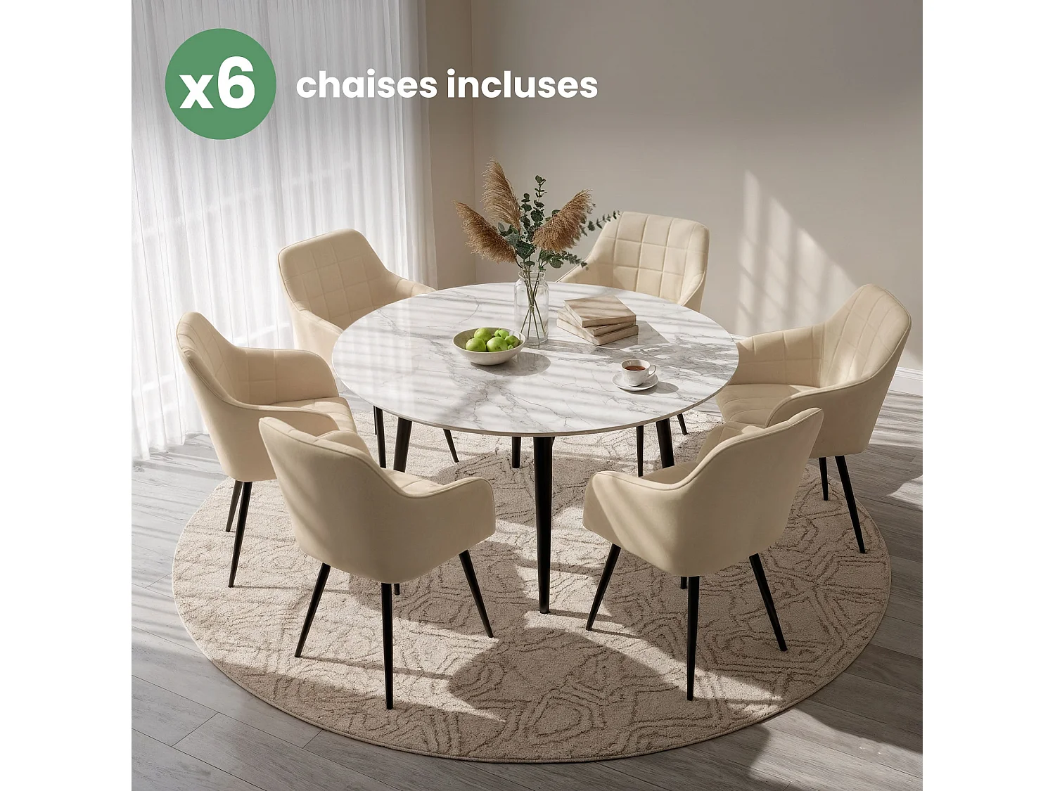 Juego de 6 sillas acolchadas LUXANO Beige patas negras