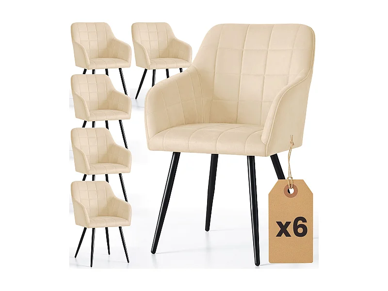 Juego de 6 sillas acolchadas con costuras cuadradas LUXANO Beige patas negras
