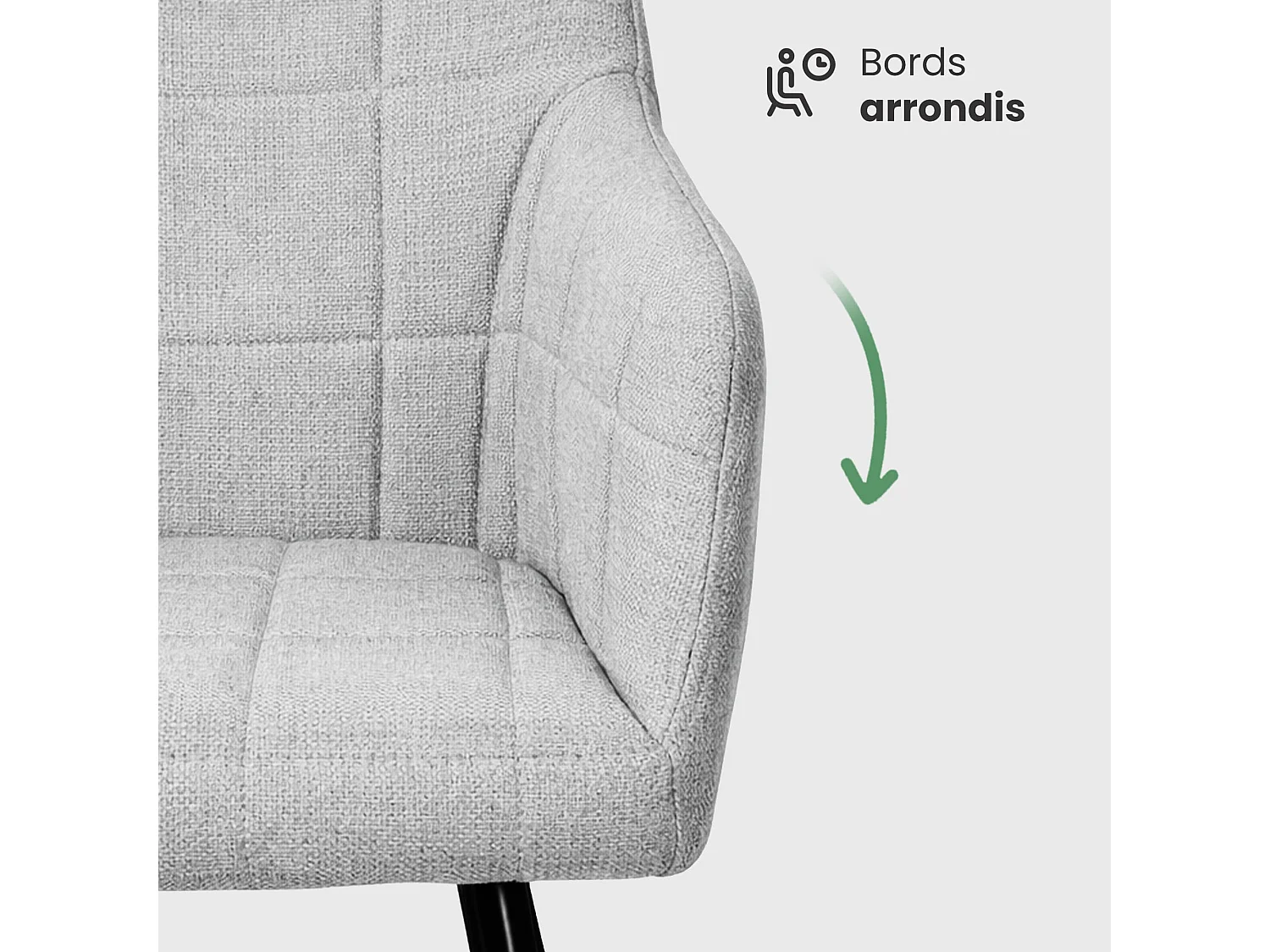 Set di 4 Sedie imbottite con cuciture quadrate LUXANO Grigio Chiaro gambe nere tessuto Lumos