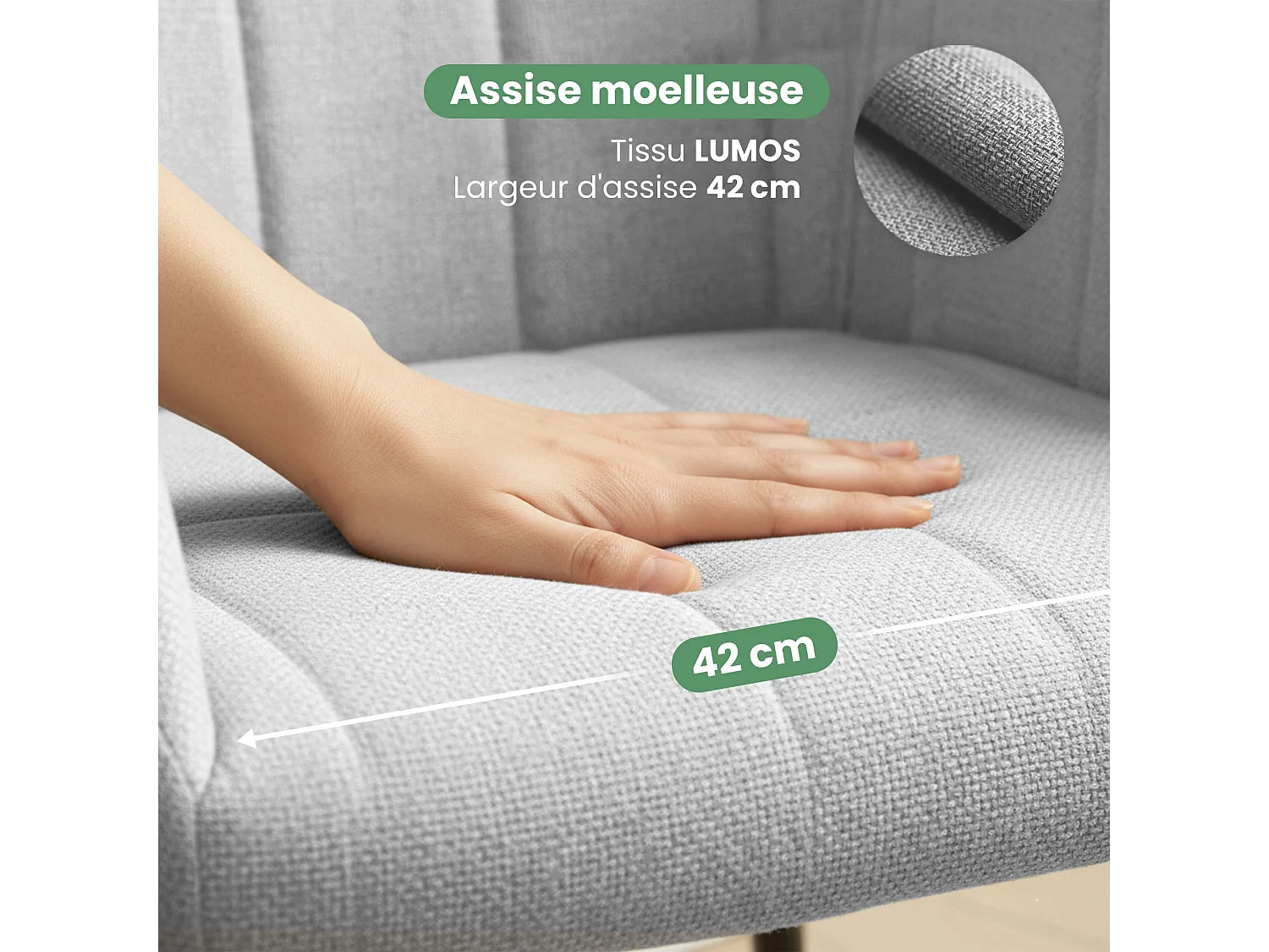 Set di 4 Sedie imbottite con cuciture quadrate LUXANO Grigio Chiaro gambe nere tessuto Lumos