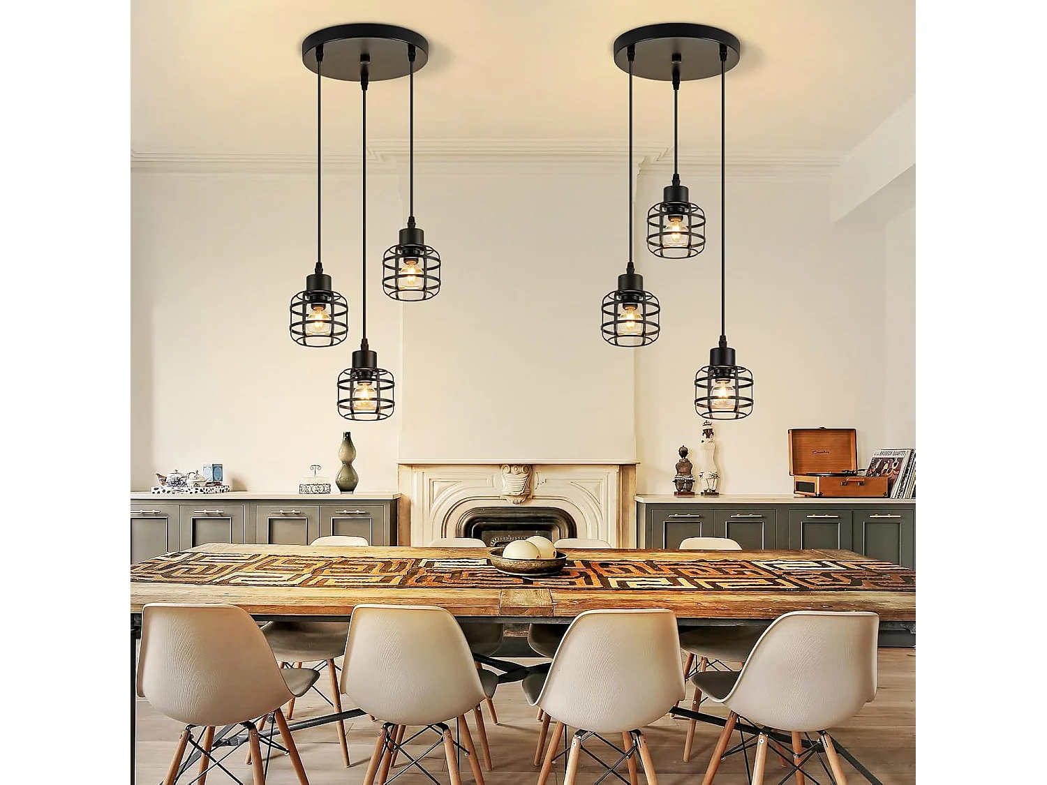 Lampa wisząca Nettlife Vintage z trzema żarówkami – czarny metalowy żyrandol E14 w stylu retro – regulowana wysokość (żarówki nie są dołączone)