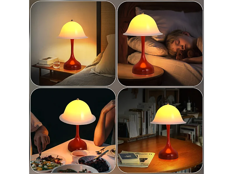 Nettlife draadloze LED-tafellamp - aanraakgevoelige nachtlamp, rode hoedvorm, USB-oplaadbaar, nachtlampje voor woonkamer of slaapkamer