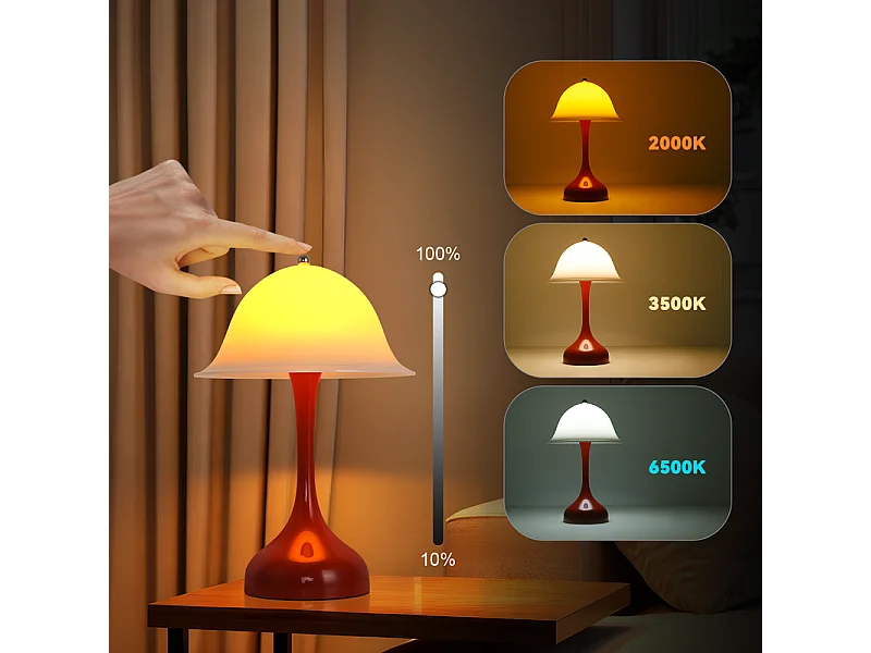 Nettlife Lampe Table Sans Fil LED - Lampe Chevet Tactile, Rouge Forme Chapeau, USB Rechargeable, Veilleuse Salon Chambre