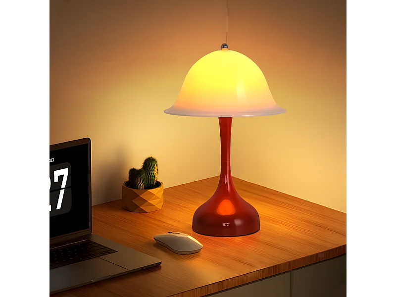 Nettlife Lampe Table Sans Fil LED - Lampe Chevet Tactile, Rouge Forme Chapeau, USB Rechargeable, Veilleuse Salon Chambre