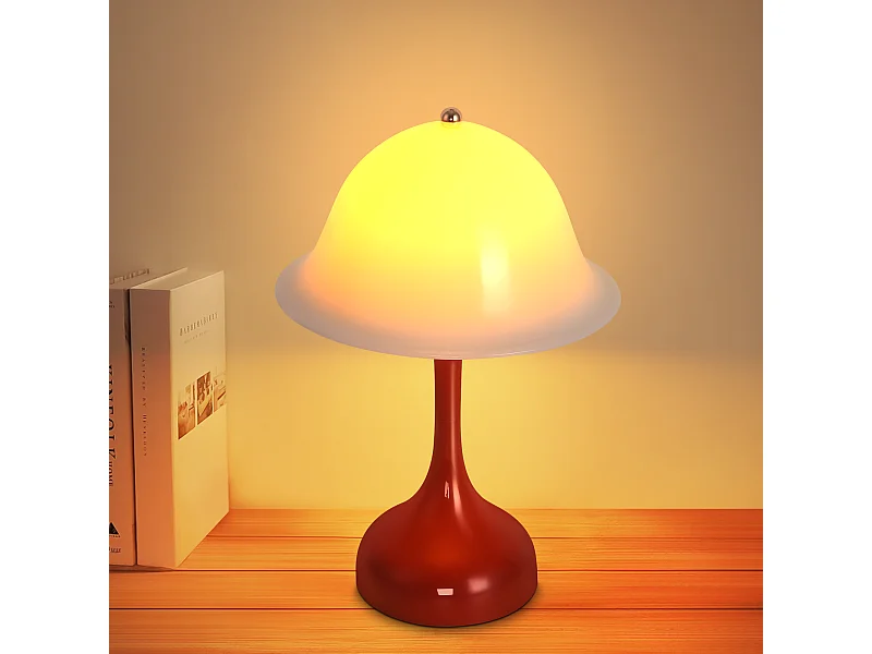 Nettlife Lampe Table Sans Fil LED - Lampe Chevet Tactile, Rouge Forme Chapeau, USB Rechargeable, Veilleuse Salon Chambre