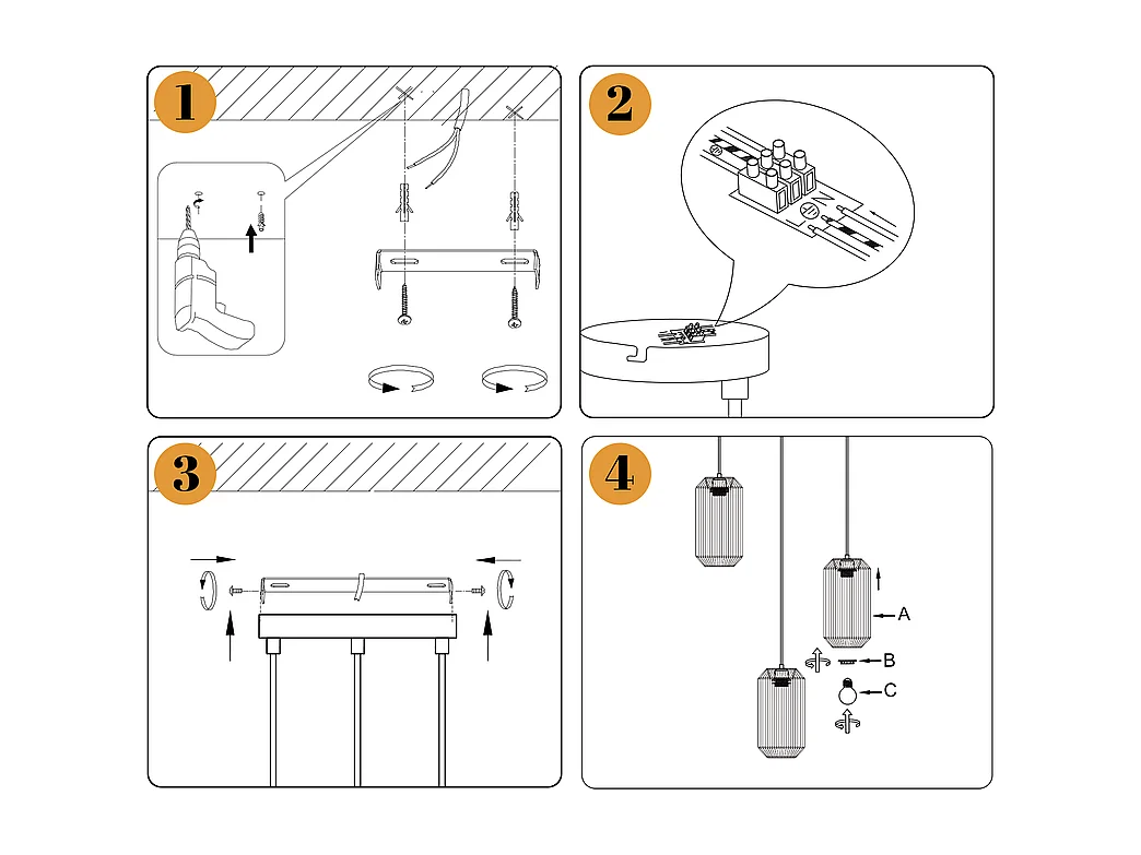 Lampa wisząca Nettlife Boho Rattan na stół jadalny – 3 żarówki E27, regulowana wysokość, styl retro, do salonu/sypialni (żarówki nie są dołączone)