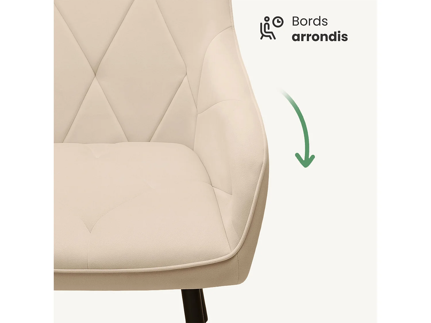 Set van 6 Eetkamerstoelen DIAMANTE met Armleuningen / Gestoffeerde Stoelen / Fluwelen Stoelen en Metalen Poten / Beige met zwarte benen