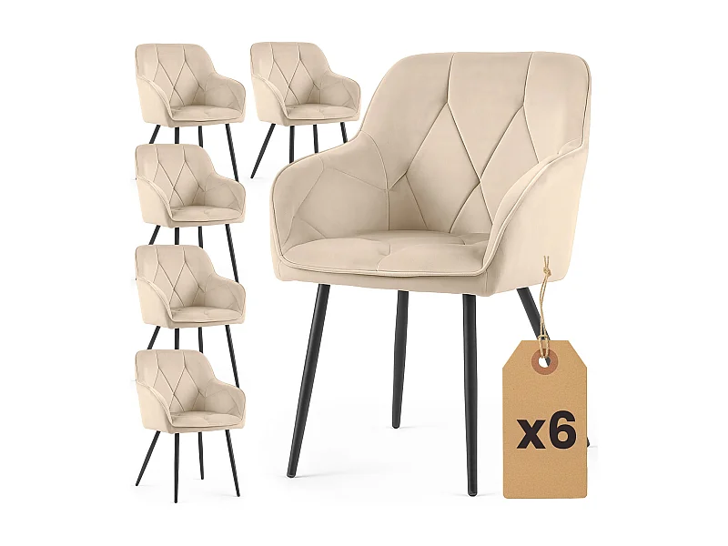 Juego de 6 sillas en terciopelo acolchado DIAMANTE Beige patas negras