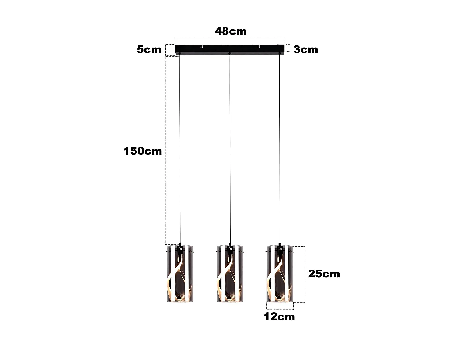 Nettlife Vintage 3-flammige LED-Pendelleuchte – Rauchgraues Glas, 23 W, 3000 K, Retro, verstellbar, Tischleuchte