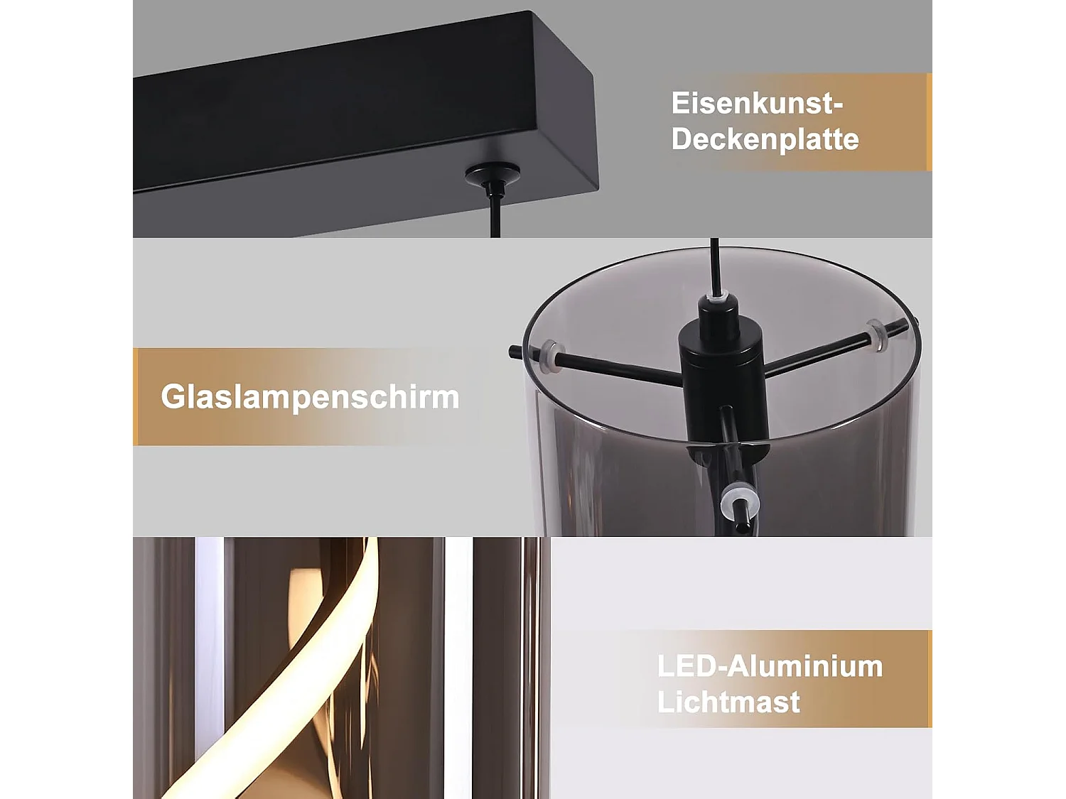 Nettlife Vintage 3-flammige LED-Pendelleuchte – Rauchgraues Glas, 23 W, 3000 K, Retro, verstellbar, Tischleuchte