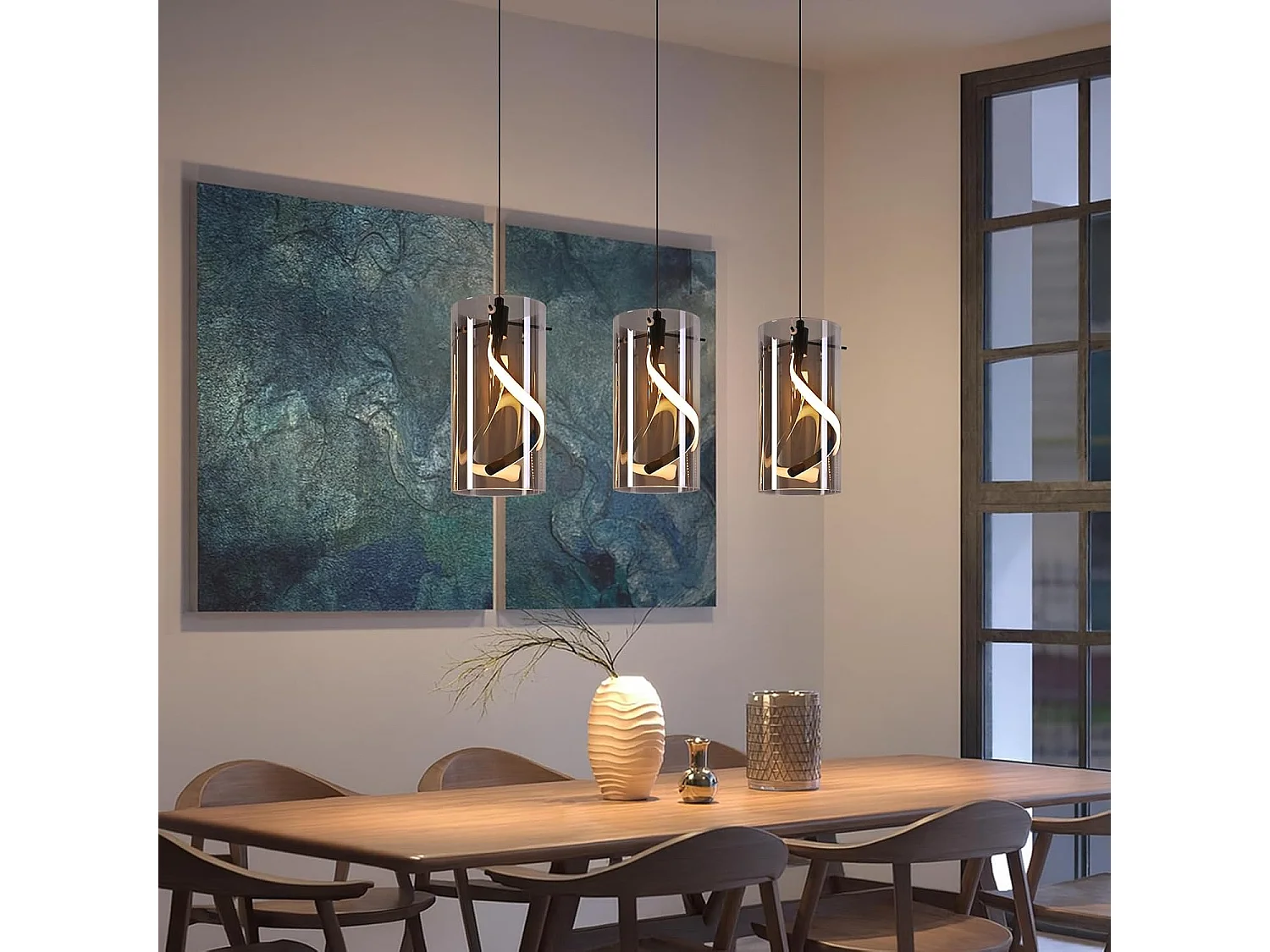 Nettlife Vintage 3-flammige LED-Pendelleuchte – Rauchgraues Glas, 23 W, 3000 K, Retro, verstellbar, Tischleuchte