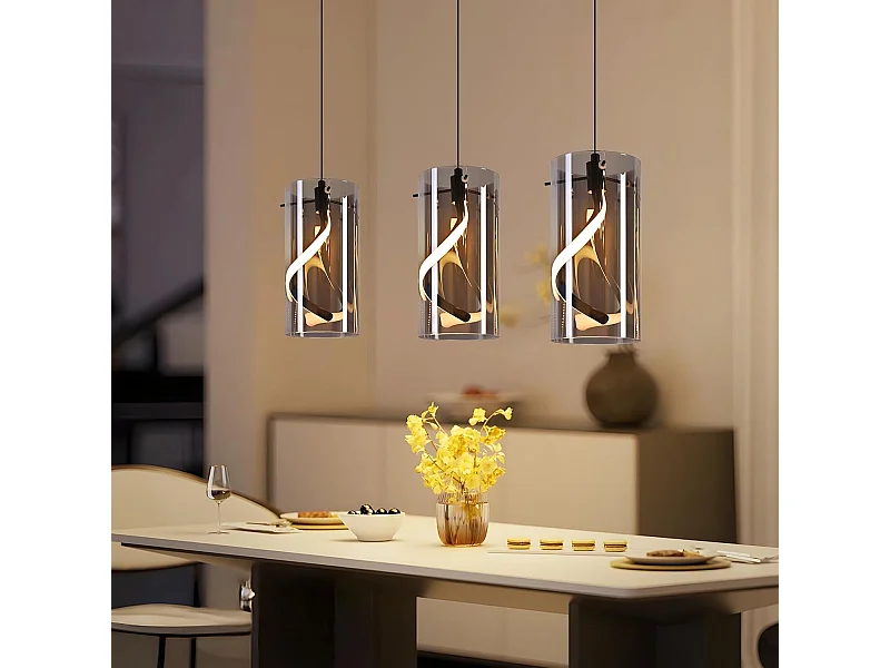 Nettlife Vintage 3-flammige LED-Pendelleuchte – Rauchgraues Glas, 23 W, 3000 K, Retro, verstellbar, Tischleuchte