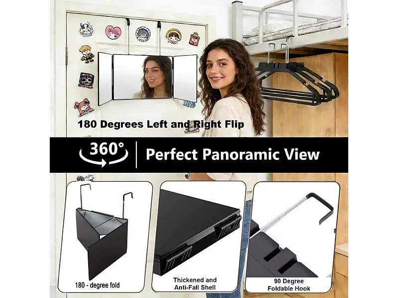 Nettlife in hoogte verstelbare make-upspiegel met driedelig ontwerp | Platte en vormvaste spiegel, ideaal voor de badkamer