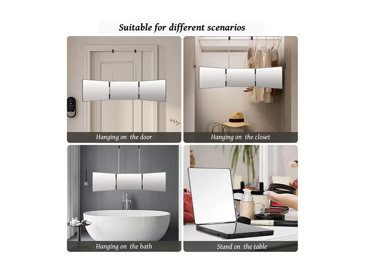 Nettlife in hoogte verstelbare make-upspiegel met driedelig ontwerp | Platte en vormvaste spiegel, ideaal voor de badkamer