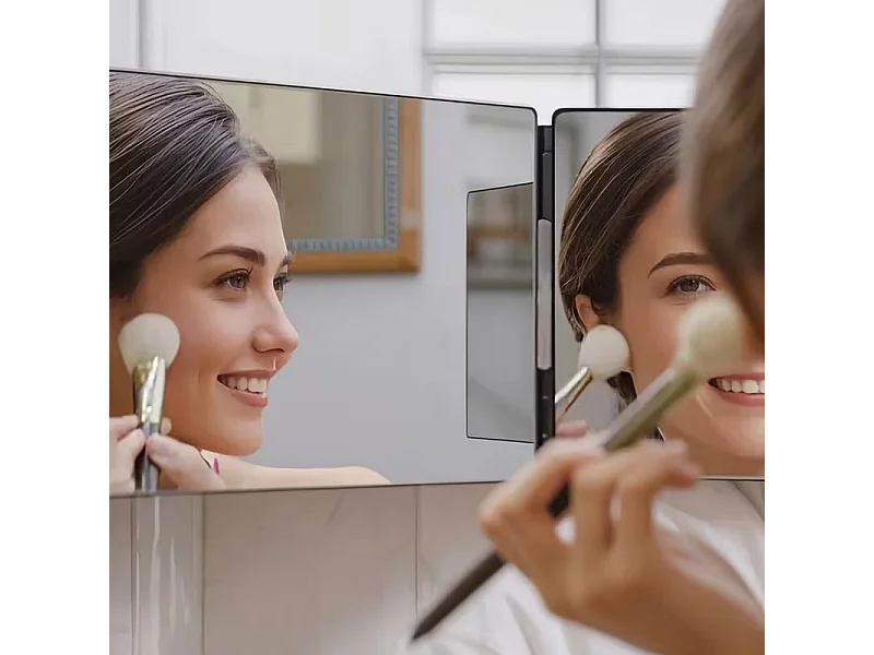 Specchio per il trucco Nettlife regolabile in altezza con design a tre parti | Specchio piatto e resistente alle deformazioni, ideale per i bagni