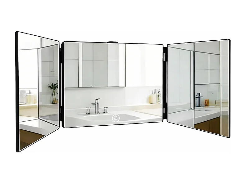 Nettlife Miroir de maquillage à hauteur réglable et design en trois parties | Miroir plat et indéformable, idéal pour les salles de bain