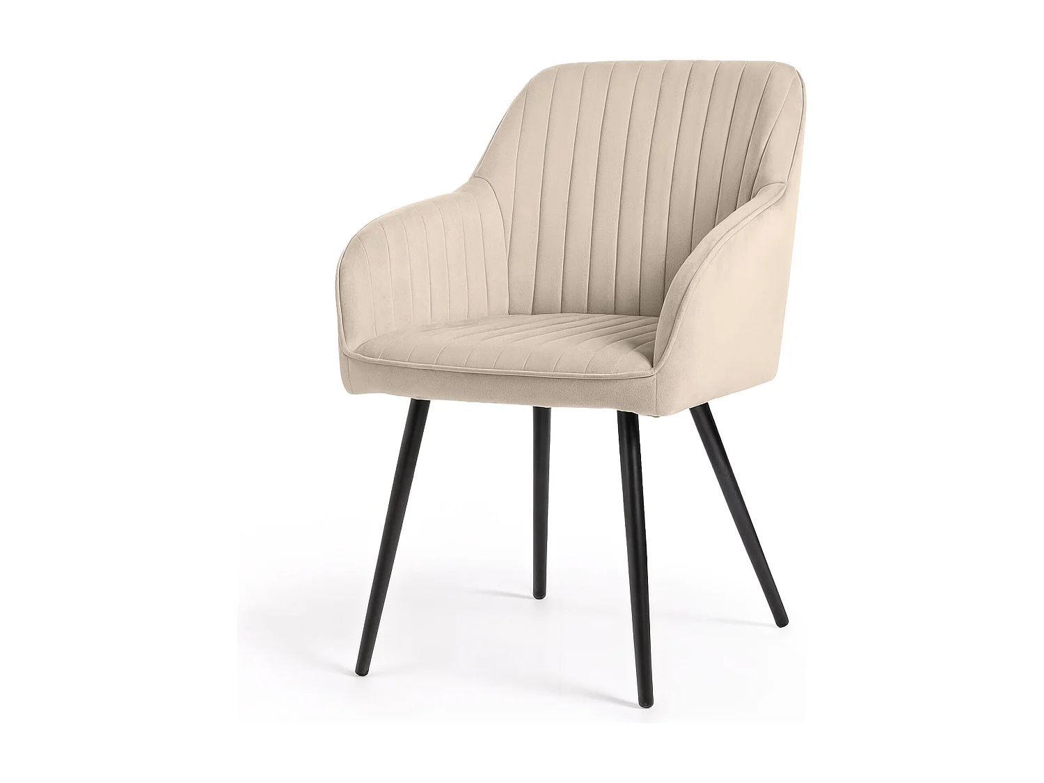 Lot de 6 Chaises en velours à surpiqûres FLORENCE Beige pieds noirs