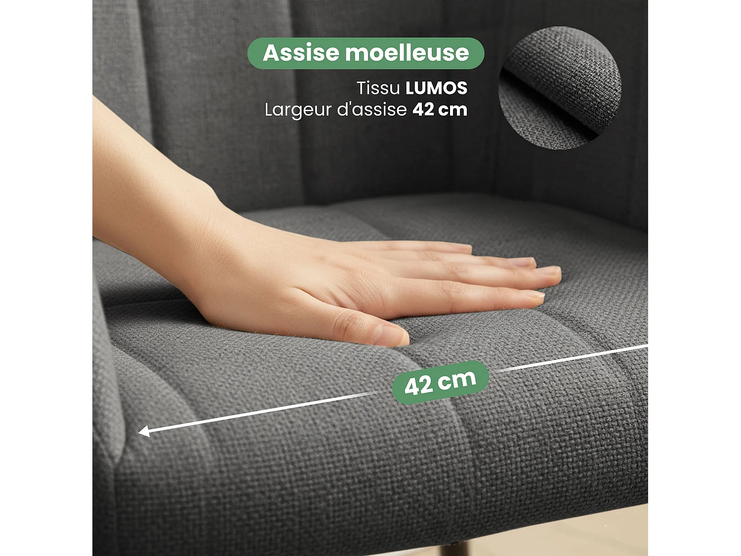 Set di 4 Sedie imbottite con cuciture quadrate LUXANO Grafite gambe nere tessuto Lumos