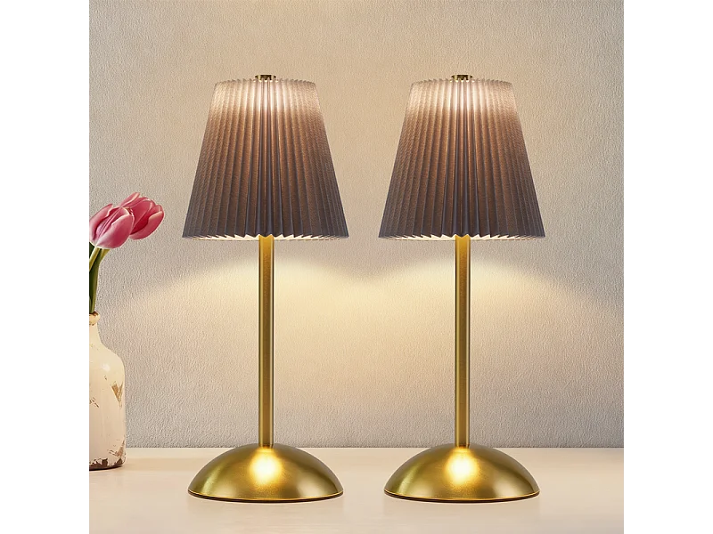 Nettlife Draadloze Tafellampenset van 2 - Dimbaar LED-nachtlampje met aanraakbediening, USB-oplaadbaar, stoffen kap, modern design voor de slaapkamer