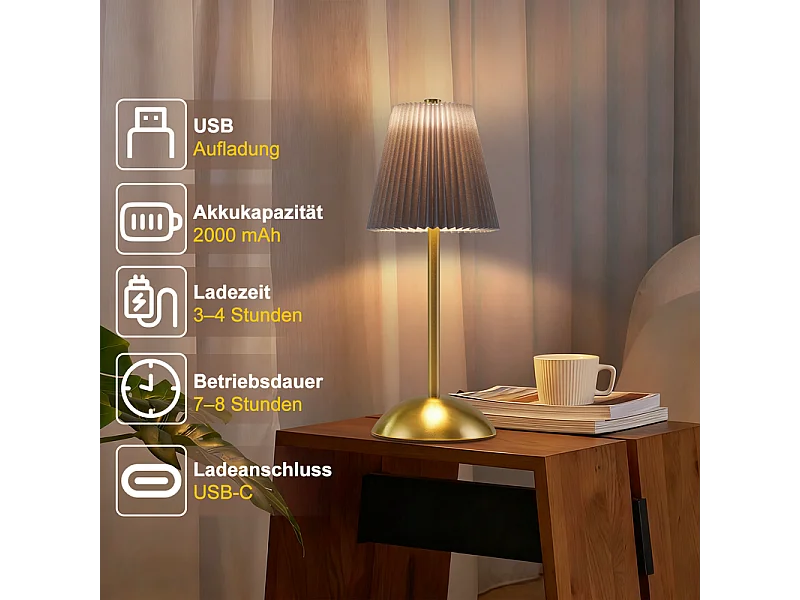 Nettlife Draadloze Tafellampenset van 2 - Dimbaar LED-nachtlampje met aanraakbediening, USB-oplaadbaar, stoffen kap, modern design voor de slaapkamer