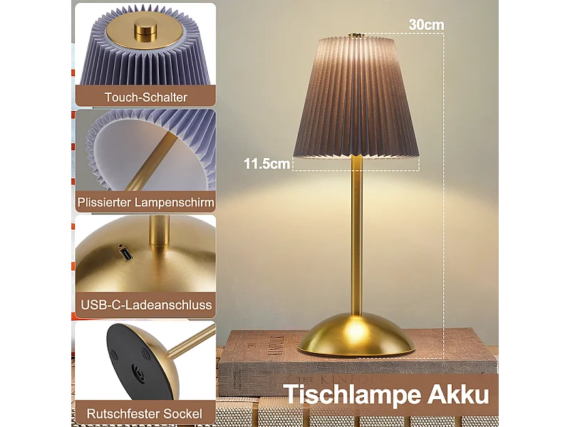 Nettlife Draadloze Tafellampenset van 2 - Dimbaar LED-nachtlampje met aanraakbediening, USB-oplaadbaar, stoffen kap, modern design voor de slaapkamer