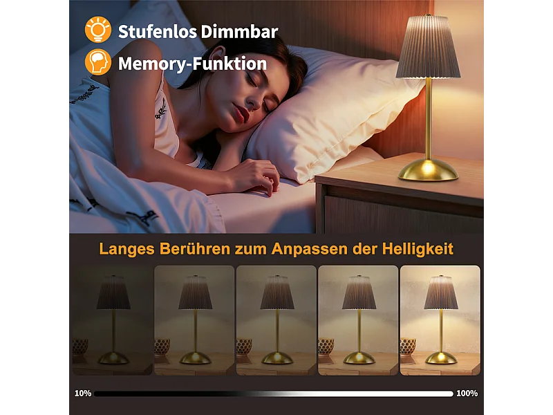 Nettlife Draadloze Tafellampenset van 2 - Dimbaar LED-nachtlampje met aanraakbediening, USB-oplaadbaar, stoffen kap, modern design voor de slaapkamer