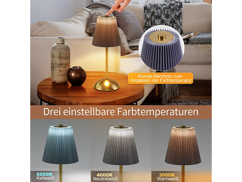 Nettlife Draadloze Tafellampenset van 2 - Dimbaar LED-nachtlampje met aanraakbediening, USB-oplaadbaar, stoffen kap, modern design voor de slaapkamer