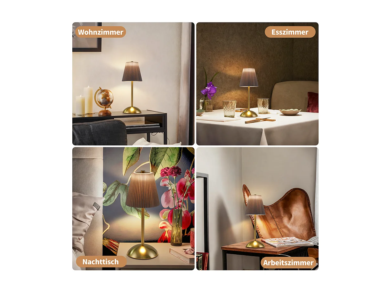 Nettlife Draadloze Tafellampenset van 2 - Dimbaar LED-nachtlampje met aanraakbediening, USB-oplaadbaar, stoffen kap, modern design voor de slaapkamer