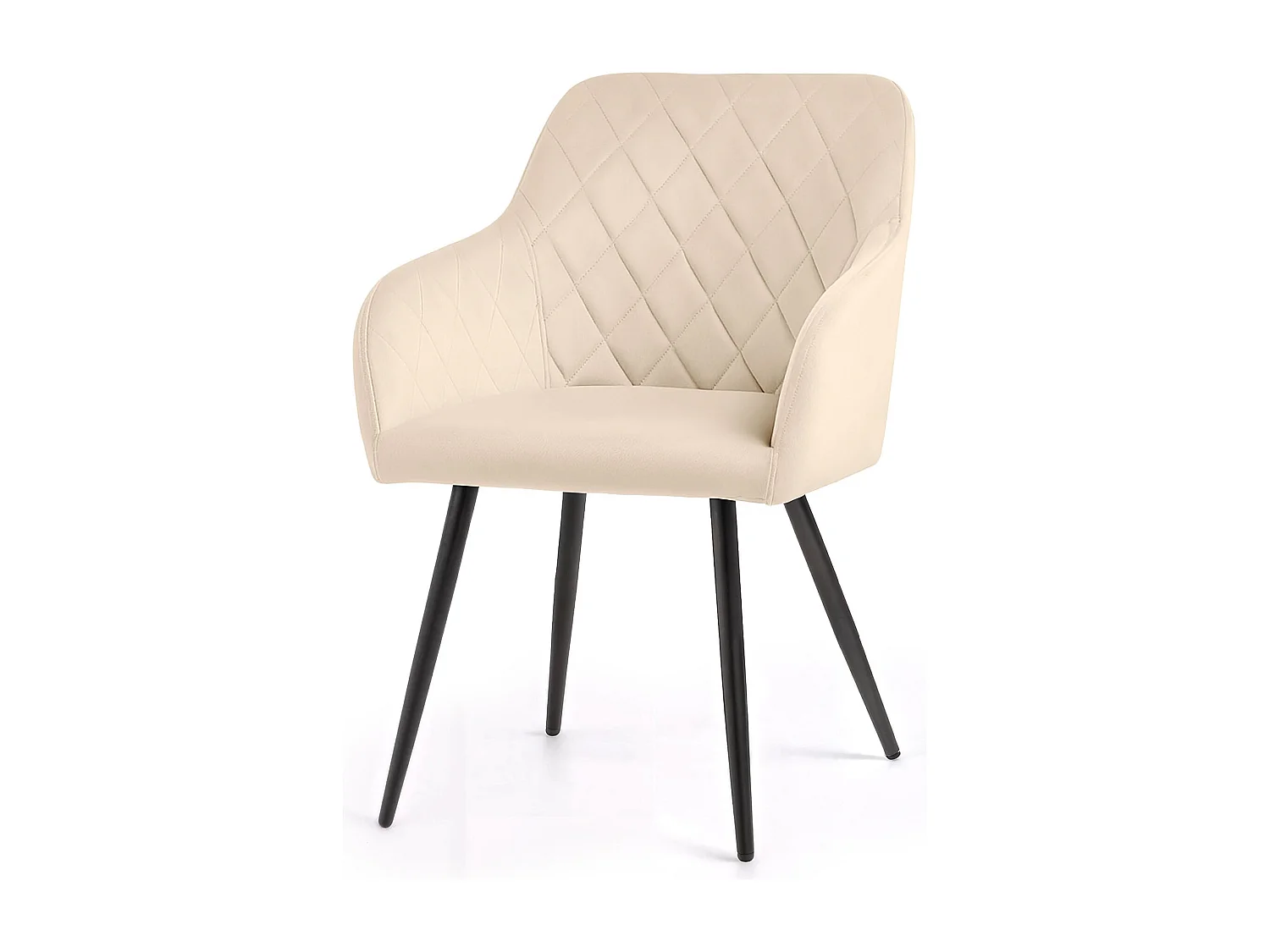 Set van 4 Eetkamerstoelen VELTO met Armleuningen / Gestoffeerde Stoelen / Fluwelen Stoelen en Metalen Poten / Beige met zwarte benen