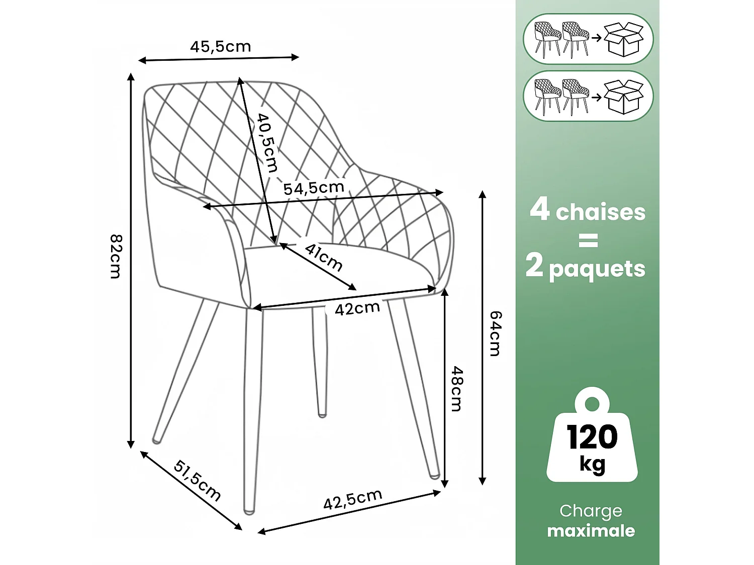 Set van 4 Eetkamerstoelen VELTO met Armleuningen / Gestoffeerde Stoelen / Fluwelen Stoelen en Metalen Poten / Beige met zwarte benen