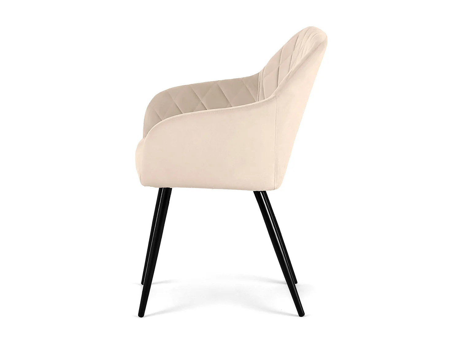 Set van 4 Eetkamerstoelen VELTO met Armleuningen / Gestoffeerde Stoelen / Fluwelen Stoelen en Metalen Poten / Beige met zwarte benen