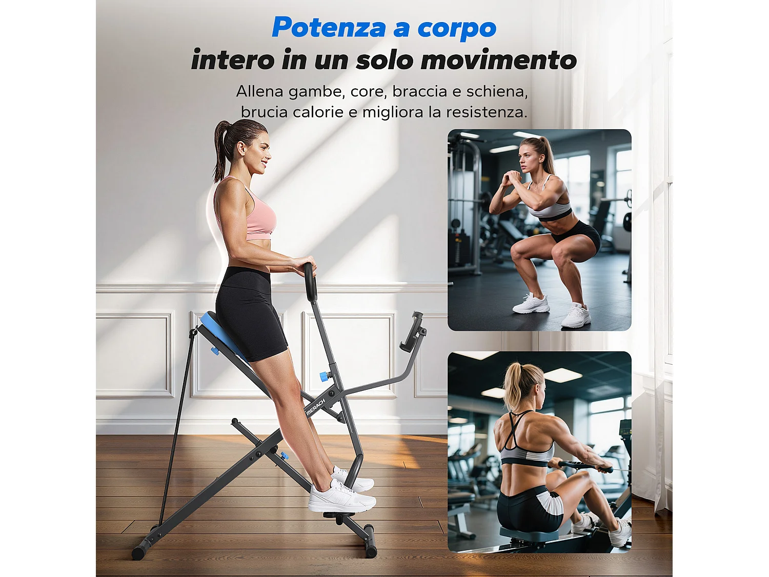 Machine à Squat et Rameur MERACH, Résistance Réglable, Pliable, 160 kg, Écran LCD, Support de Téléphone, Pour Abdos/Jambes/Dos, Gris