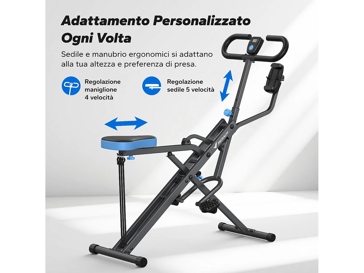 Machine à Squat et Rameur MERACH, Résistance Réglable, Pliable, 160 kg, Écran LCD, Support de Téléphone, Pour Abdos/Jambes/Dos, Gris