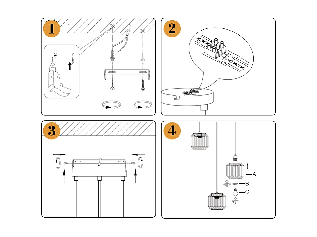 Lampa wisząca Nettlife Boho Rattan na stół jadalny – 3 żarówki E27, regulowana wysokość, styl retro, do salonu/sypialni (żarówki nie są dołączone)