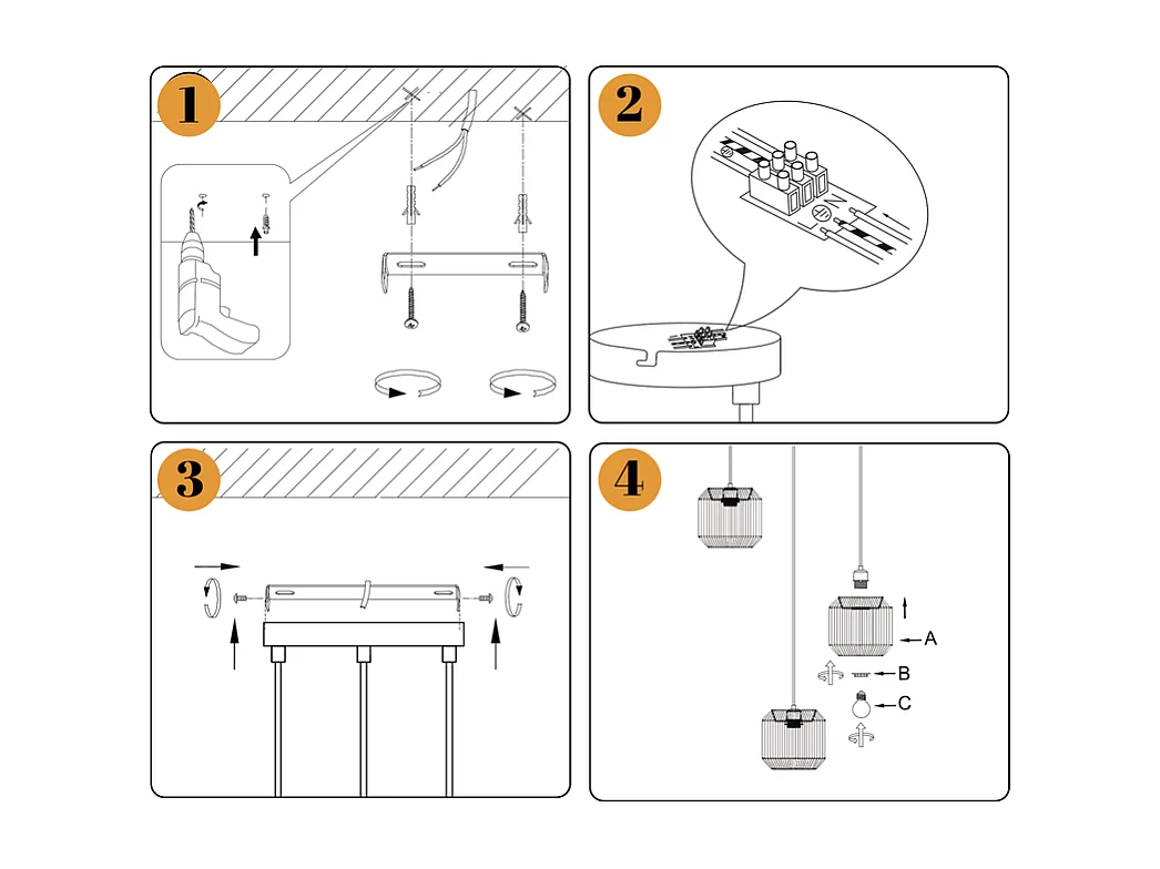 Nettlife Suspension Boho Rotin Table à Manger - Lampe 3 Lumières E27, Hauteur Réglable, Style Rétro, Salon Chambre (Sans Ampoule)