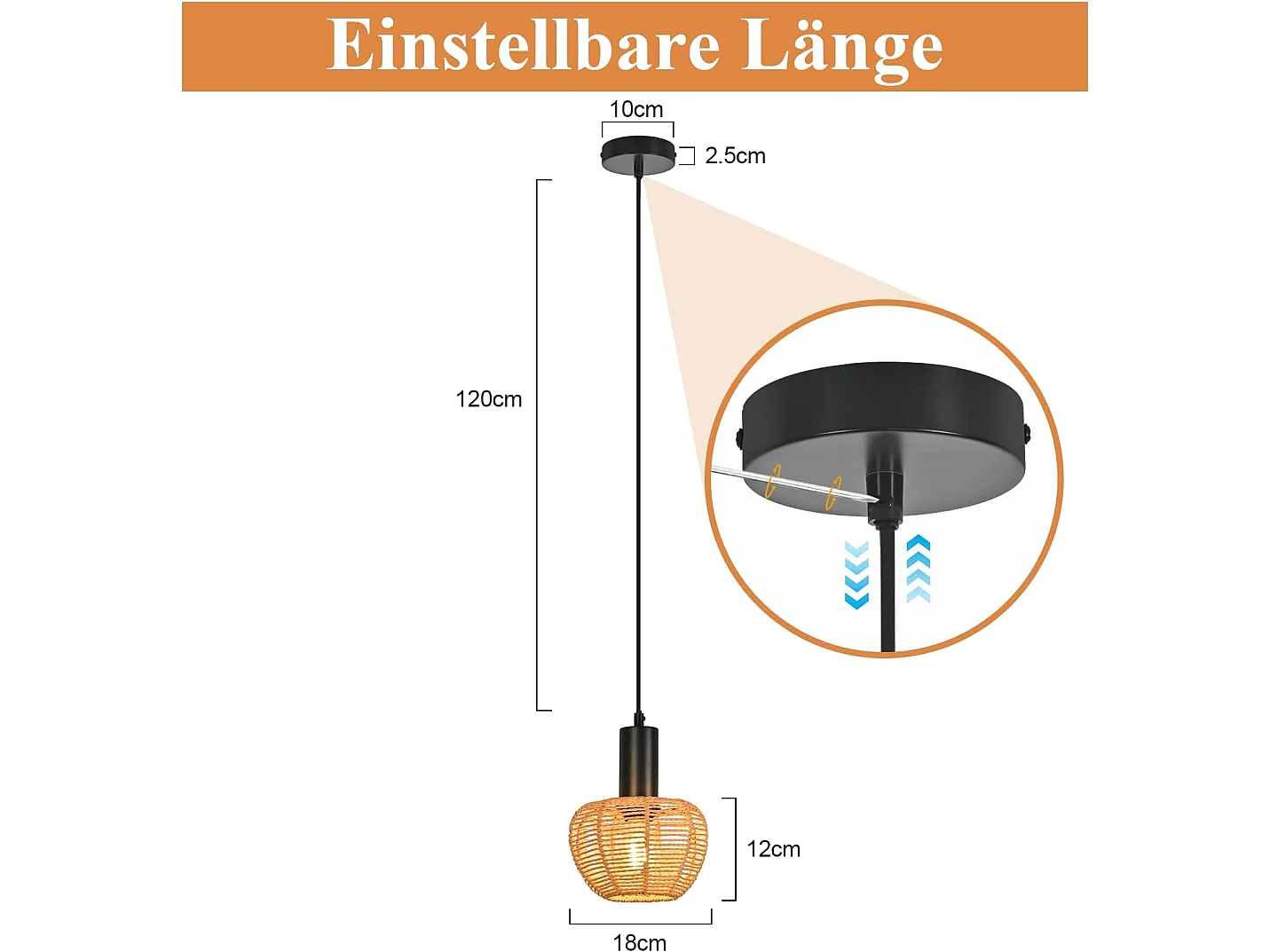 Suspension Nettlife Boho en rotin, 1 lumière - Style vintage, corde de chanvre tressée E27 pour salle à manger (ampoule non incluse)